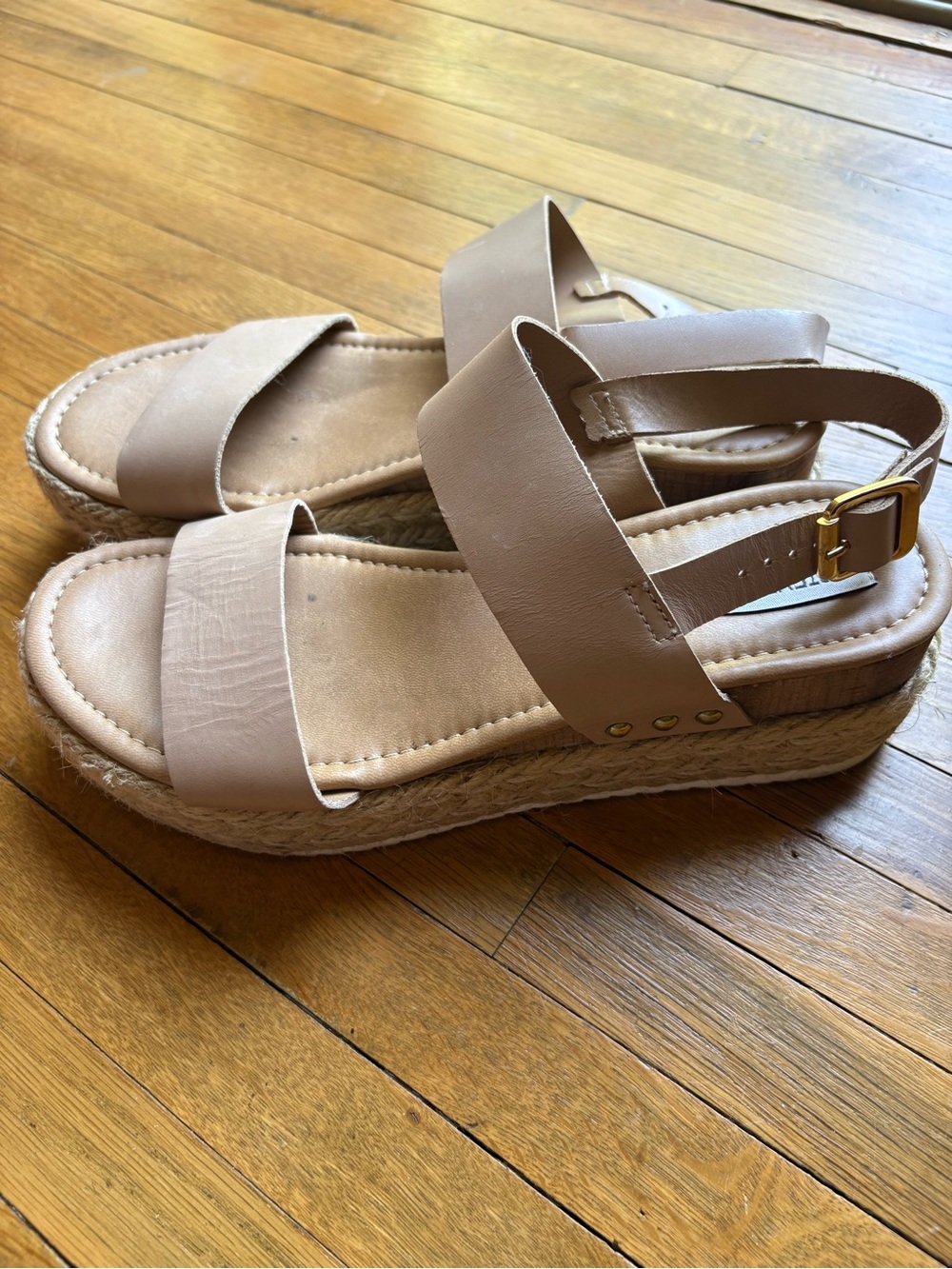 Steve Madden Beige/Tan Leather Strap Espadrille Platform Sandals